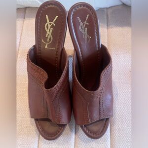 YSL Yves Saint Laurent leather wedge slip on heel size 8
